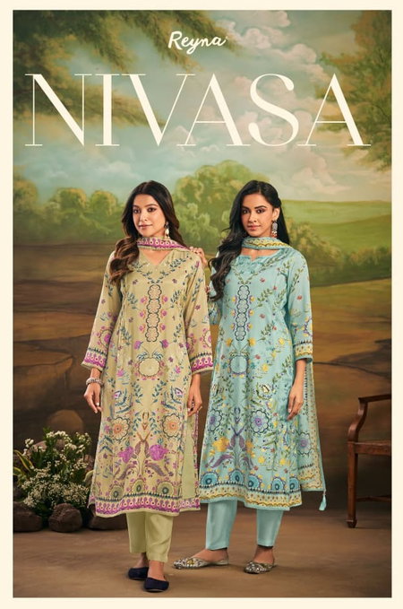 Nivasa By Reyna Monga Silk Printed Embroidery Dress Material Wholesale Shop In Surat